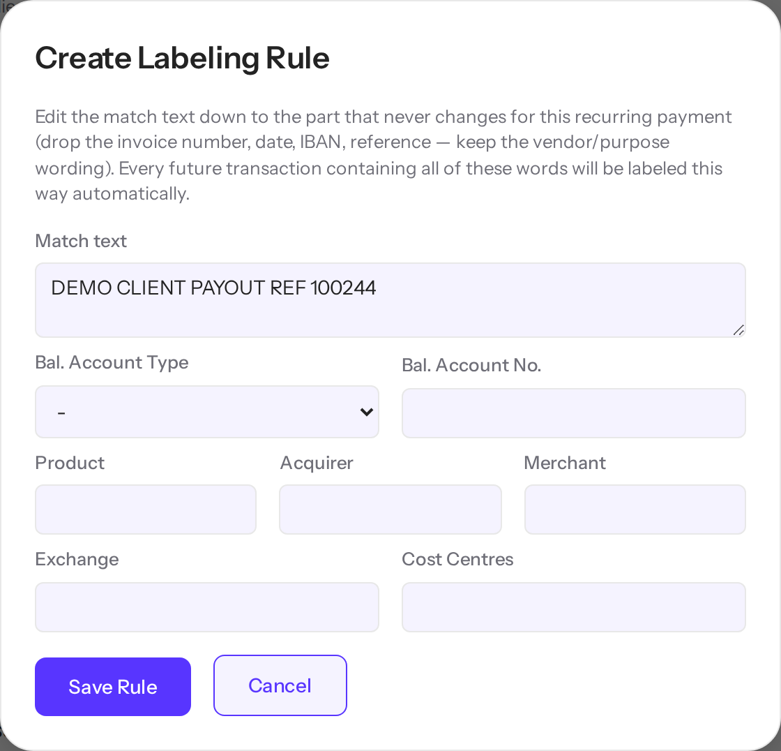 Label and make a rule dialog